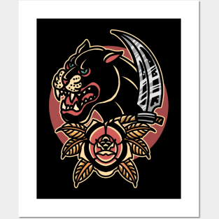 rose and panther tattoo Posters and Art